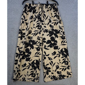 Emery Rose Womens Tan Black Floral Wide Leg Pants XL Regular